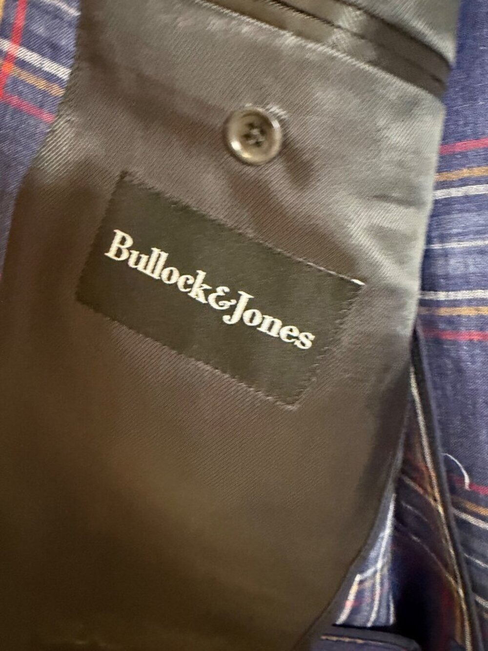 Bullock & Jones Mens Linen Blazer Sport Coat 42 Tall Blue Plaid Notch Classic - Picture 3 of 16